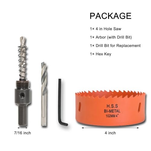 VIKITON 4 inch Hole Saw with Arbor for Metal Wood Plastic, 102mm Bi-Metal Hole Cutter for Different Project with Smooth and Flat Drilling Edge, Fast Chip Removal - Image 2
