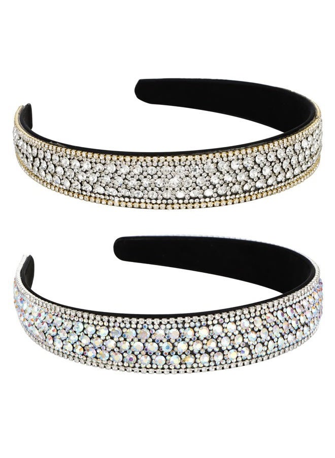 YISSION 2 PCS Rhinestone Headbands for Women, Glitter Crystal Headband Fashion Jeweled Headbands for Girls, Gorgeous Hair Accessories for Women Silver A/B Rhinestone - Image 1