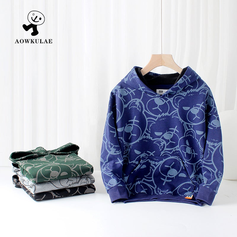 Children'S Clothing Korean Version Of The New Children'S Hooded Vests Big Children Full Printed Bear Long Sleeve Boys Vests - Image 3