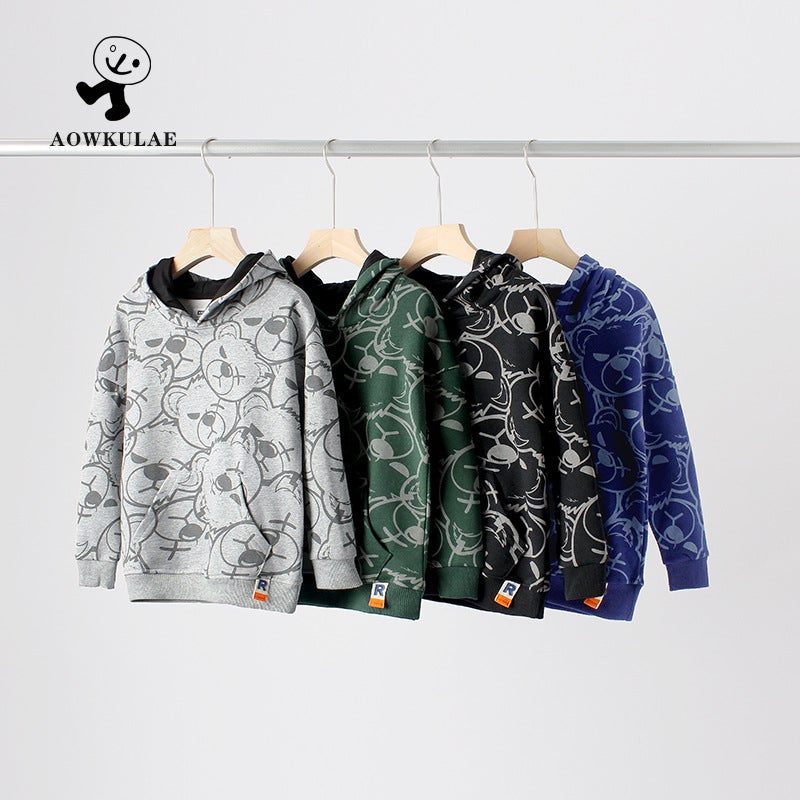 Children'S Clothing Korean Version Of The New Children'S Hooded Vests Big Children Full Printed Bear Long Sleeve Boys Vests - Image 2