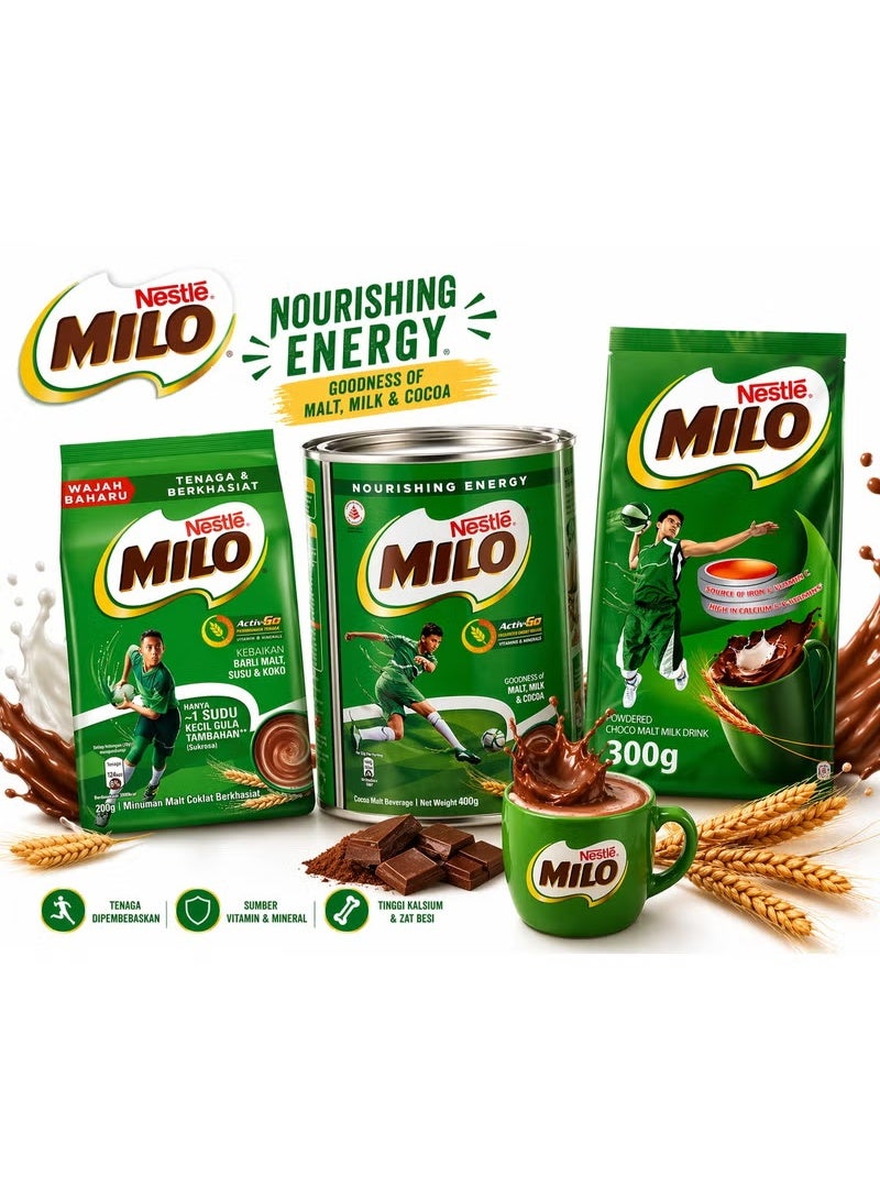 Nestle Milo Original Chocolate Powder Drink 400g + 200g + 300g