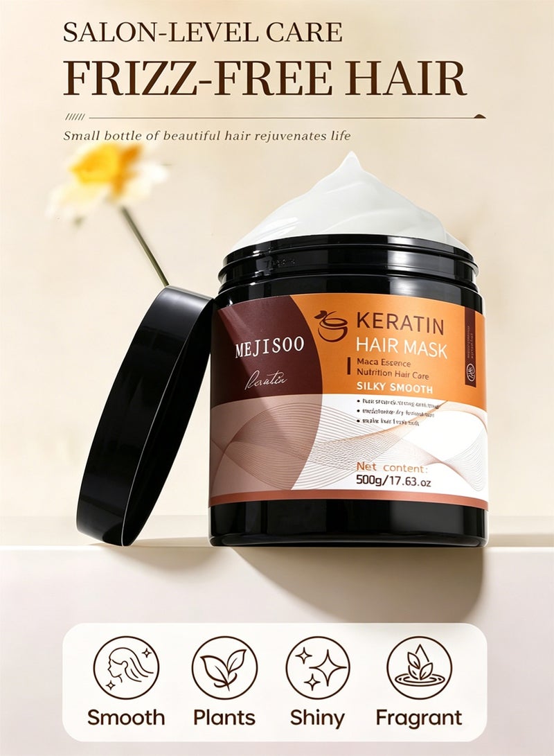 MEJISOO Keratin Hair Mask 500g – Deep Repair Conditioning Treatment for Nourish Dry Frizzy Split Ends, Advanced Smoothing Collagen Mask for Soft Silky Hair Care - Image 4