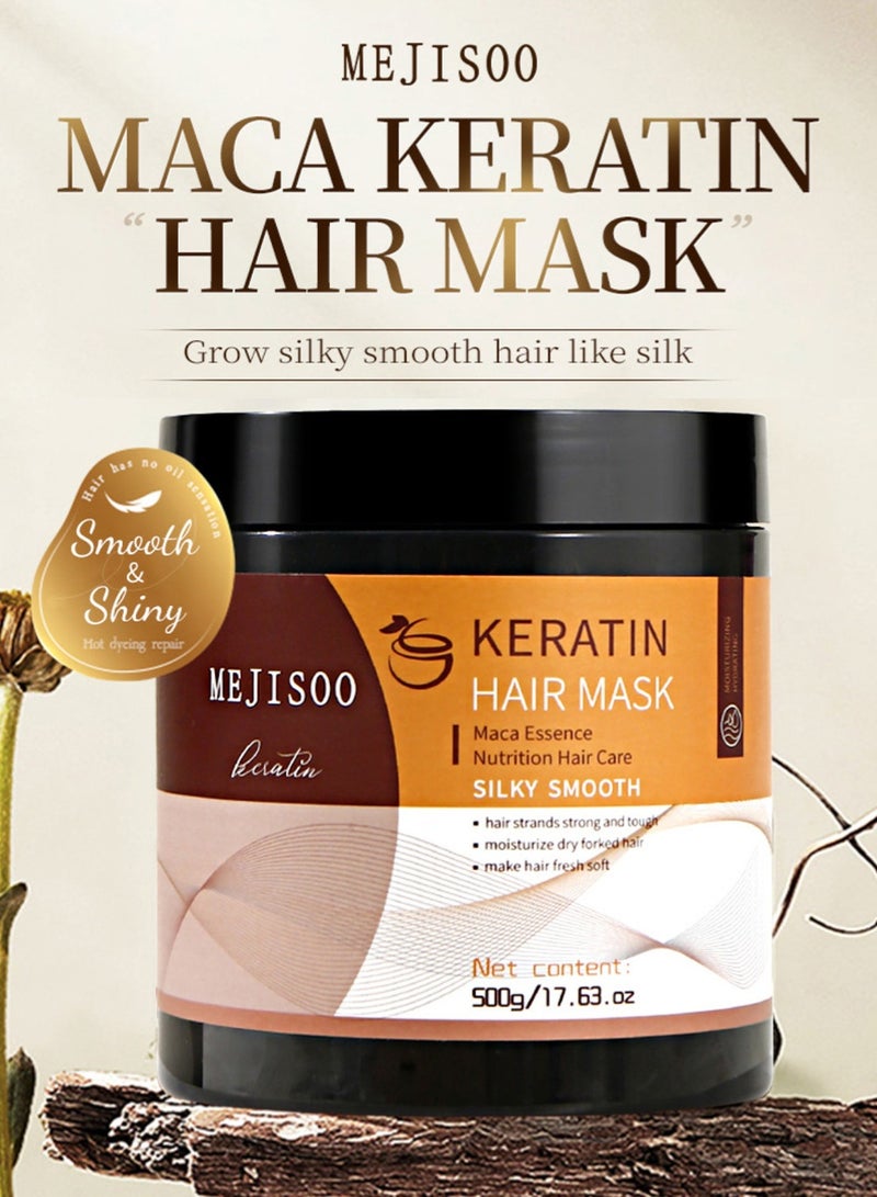 MEJISOO Keratin Hair Mask 500g – Deep Repair Conditioning Treatment for Nourish Dry Frizzy Split Ends, Advanced Smoothing Collagen Mask for Soft Silky Hair Care - Image 2