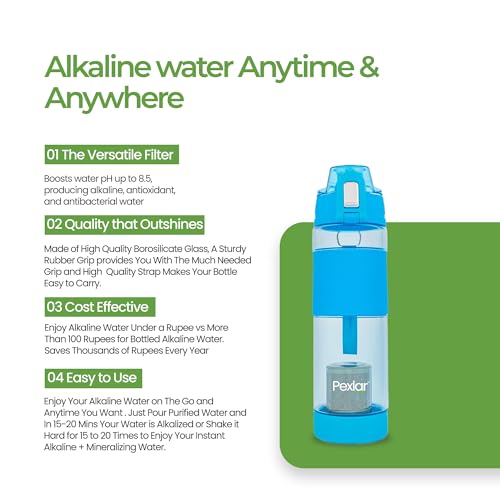 Pexlar Multi Stage Alkaline Water Filter Bottle | Alkaline Water Generator | Blue | 650 ml | BPA Free | Upto 8 to 8.5 pH Alkaline Bottle - Image 5