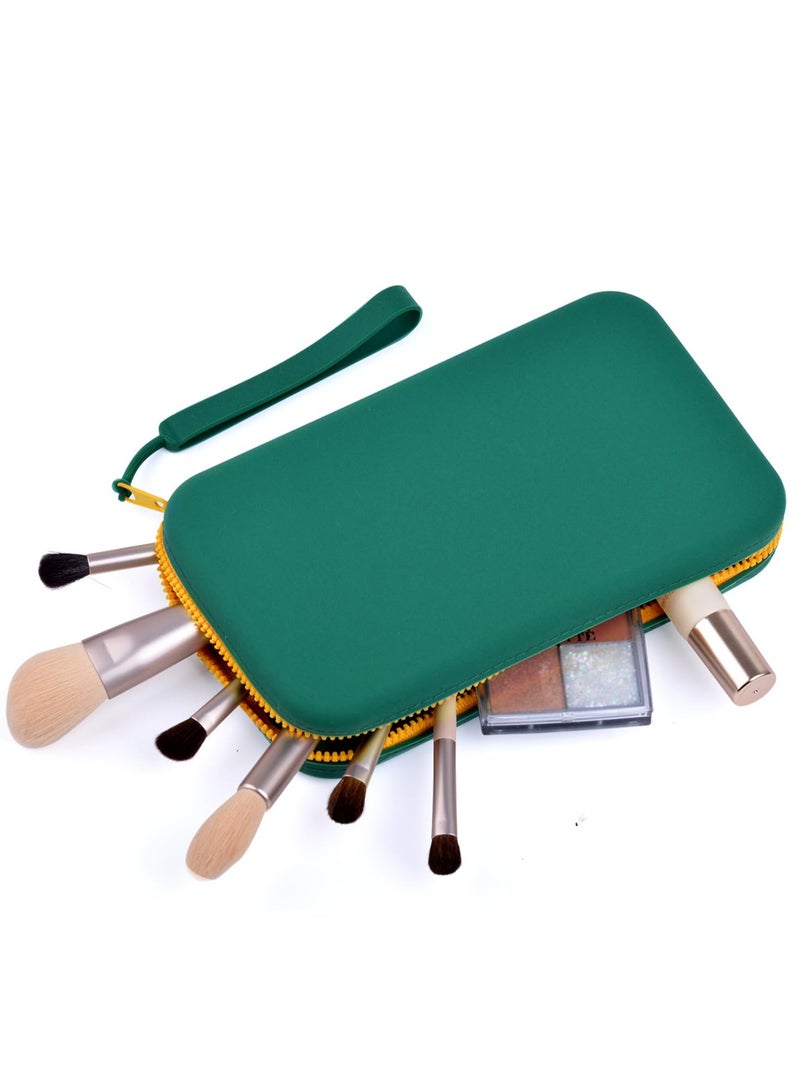 Zikra Silicone Makeup Bag, Premium Toiletry Bag for Makeup with Handle Strap and Zipper Closure, Portable Fashion Silicone Travel Cosmetic Bag for Women and Girls(Green) - Image 1