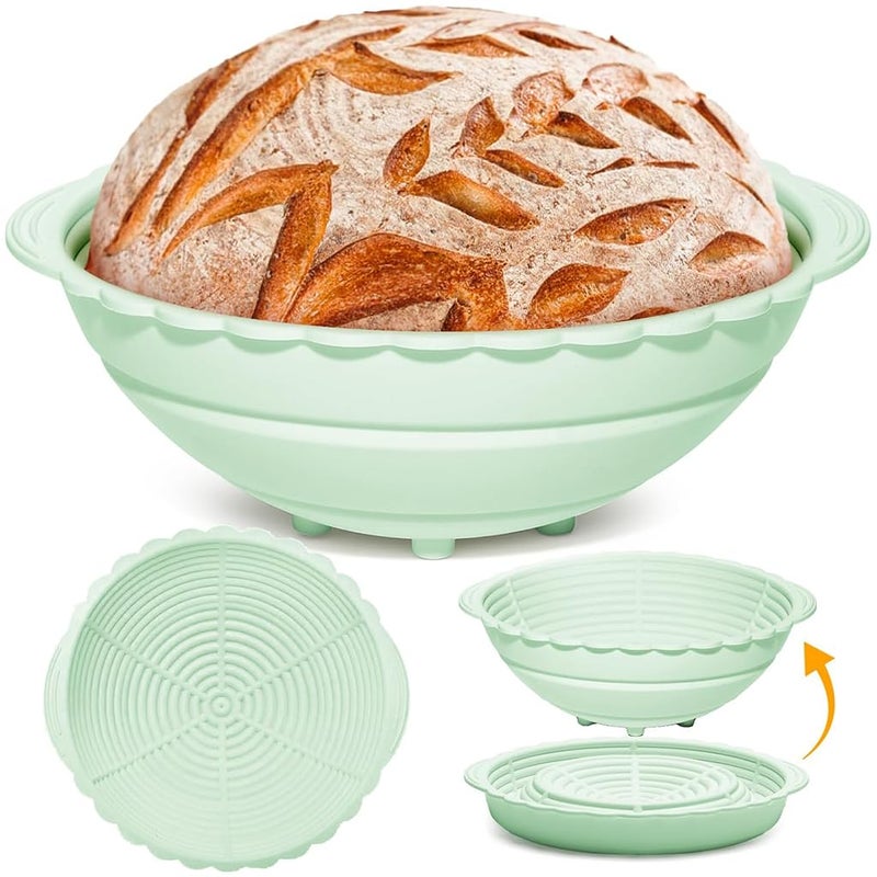 HASTHIP HASTHIP 96Inch Silicone Bread Basket Round Folding Silicone Bread Proofing Basket FoodGrade BPAFree NonStick Bread Baking Supplies for Sourdough Artisan Bread Green  - Image 1