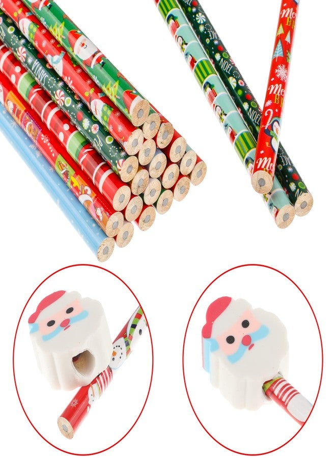 Qpout 24pcs Christmas Pencils With 24pcs Christmas Erasers Toppers, Christmas Pencils for Children, Christmas Pencils and Rubbers, Christmas Pencils for Kids Xmas Stocking Fillers Gifts School Prize - Image 5