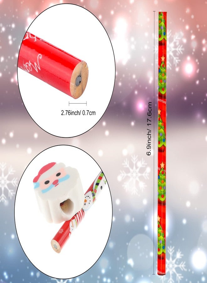 Qpout 24pcs Christmas Pencils With 24pcs Christmas Erasers Toppers, Christmas Pencils for Children, Christmas Pencils and Rubbers, Christmas Pencils for Kids Xmas Stocking Fillers Gifts School Prize - Image 4