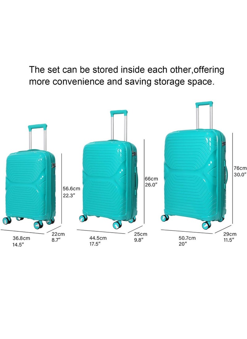 3-Piece Polypropylene Travel Luggage Set, Light Weight with 360 Degree Rotation Wheels, Unbreakable luggage and Anti-Theft Zipper with TSA lock, 20/24/28 Inch sizes