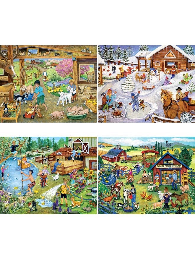 Bits and Pieces - 4-in-1 Multi-Pack - 300 Piece Jigsaw Puzzles for Adults-Each Measures 16" x 20" (46cm x 61cm)-Fun on The Farm by Artist Sandy Rusinko - Image 1