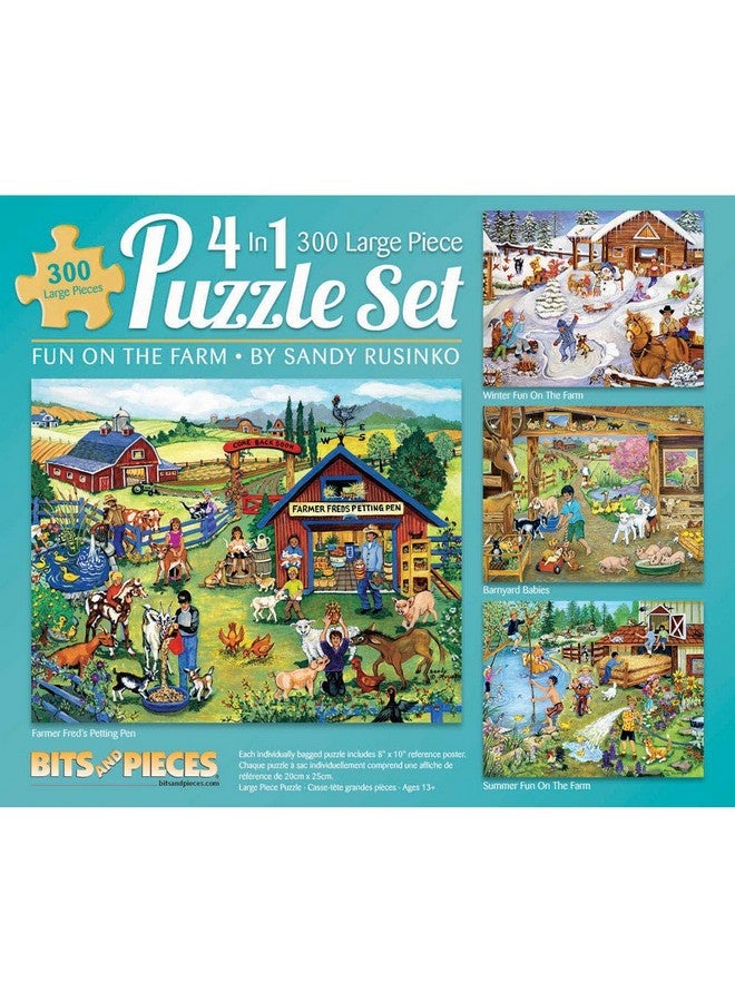 Bits and Pieces - 4-in-1 Multi-Pack - 300 Piece Jigsaw Puzzles for Adults-Each Measures 16" x 20" (46cm x 61cm)-Fun on The Farm by Artist Sandy Rusinko - Image 2
