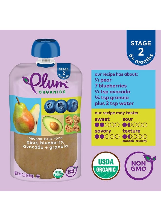 بلام أورجانيكس طعام الأطفال العضوي من Plum Organics المرحلة 2 - الكمثرى والتوت الأزرق والأفوكادو والجرانولا - كيس 3.5 أونصة (عبوة من 6 قطع) - كيس طعام الأطفال العضوي من الفاكهة والخضروات  - Image 2