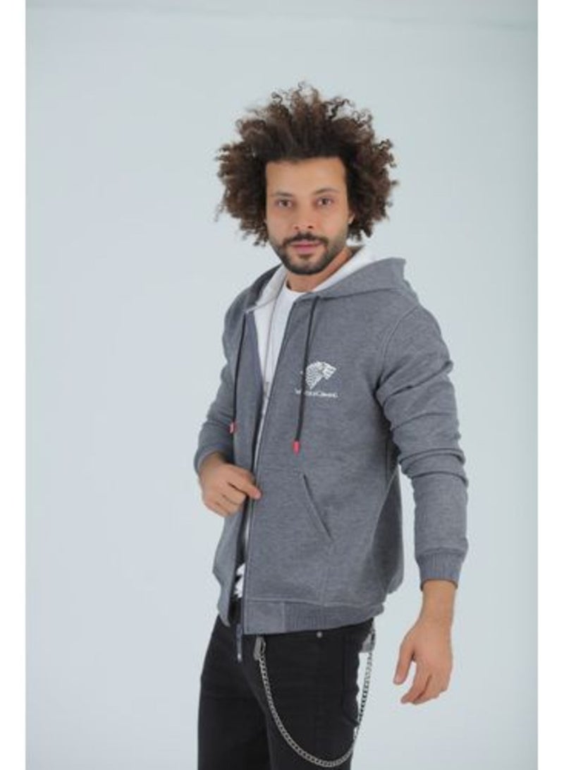 Caesar mens Printed ( Wolf ) hoodie with front zipper - Image 3