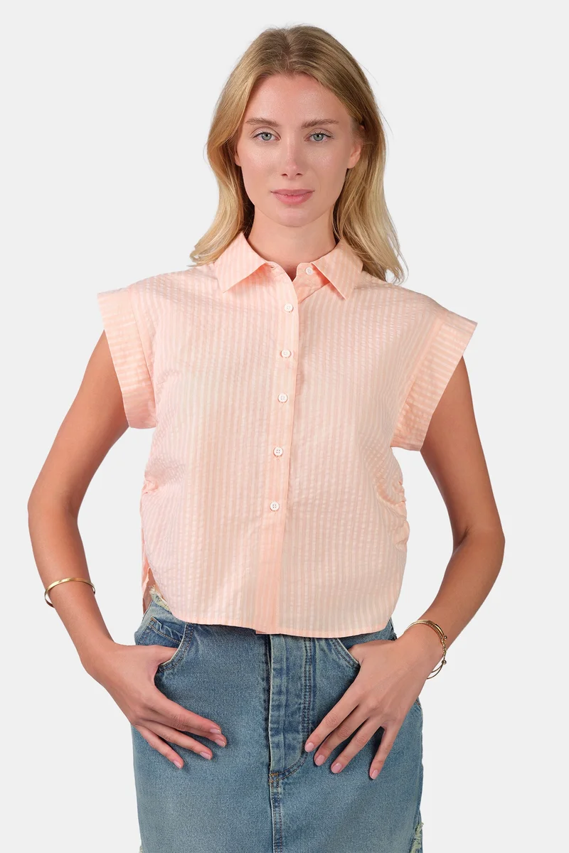 فيرجيو Stripes Cotton Ruched Shirt for Women