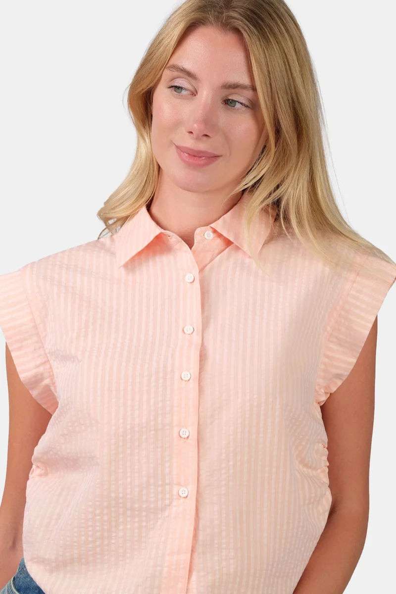 Virgio  Stripes Cotton Ruched Shirt for Women for Women | Best Price UAE