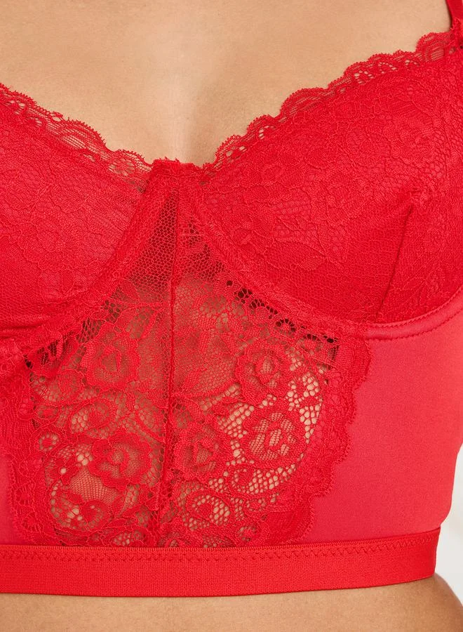 ستايلي Padded Wired Scalloped Edge Lace Cup Longline Bra