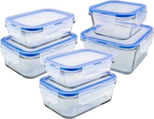 3Diamonds Glass Containers BPA-Free Locking Lids - 6 Pack, Premium Meal Prep Containers, Leakproof, Airtight, Microwave, Oven, Freezer, Dishwasher Safe, Ideal for Lunch, Kitchen, and Food Storage (Set of 6) - Image 1