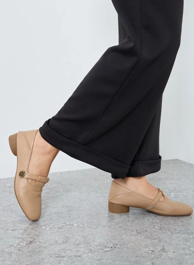 Take Two Floral Metal Buckle Strap Block Heels Shoes