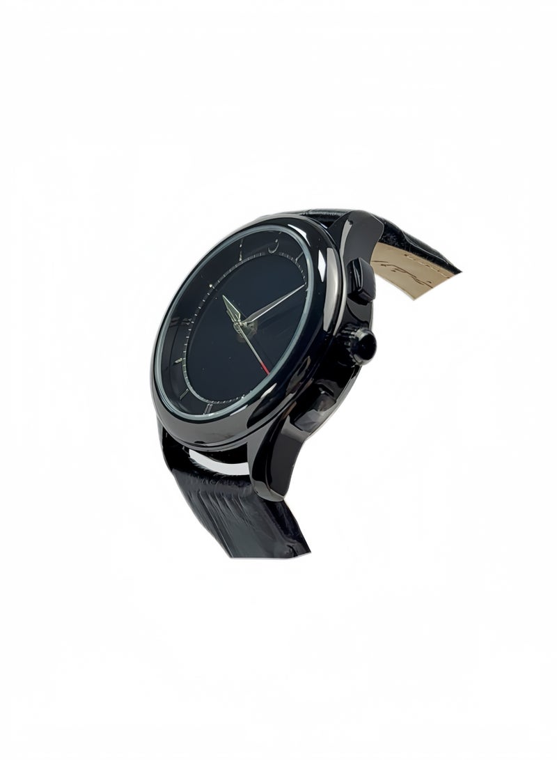 Al Fajr Analogue and digital dual-display Black circular dial wristwatch, black leather strap and black dial Minimalist and fashionable style watch WW-22BBL-HS - Image 2