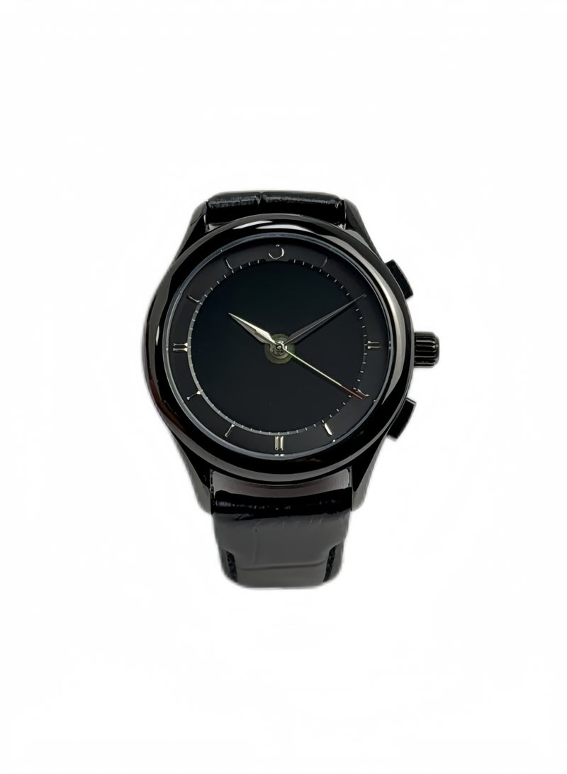 Al Fajr Analogue and digital dual-display Black circular dial wristwatch, black leather strap and black dial Minimalist and fashionable style watch WW-22BBL-HS - Image 1