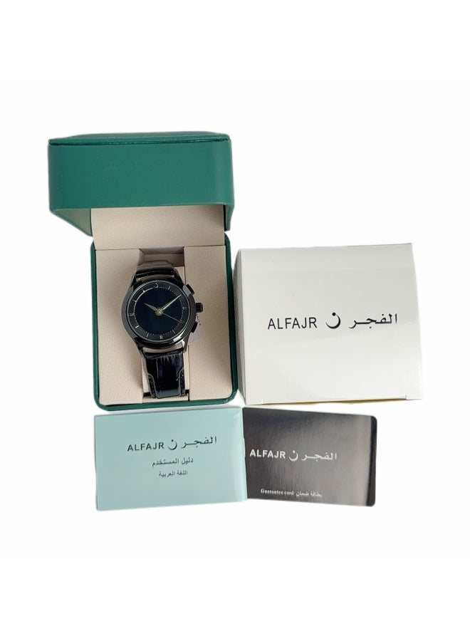 Al Fajr Analogue and digital dual-display Black circular dial wristwatch, black leather strap and black dial Minimalist and fashionable style watch WW-22BBL-HS - Image 5