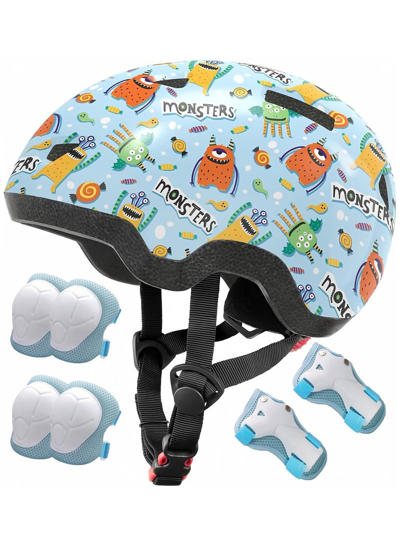 Dominy Kids Helmet Adjustable,For Kids Ages 3-8 Years Old,Kids Bike Helmets For Boys And Girls,With Protective Sports Gear Set Knee Elbow Pads Wrist Guards,For Skating Bike Scooters(Blue) - Image 1