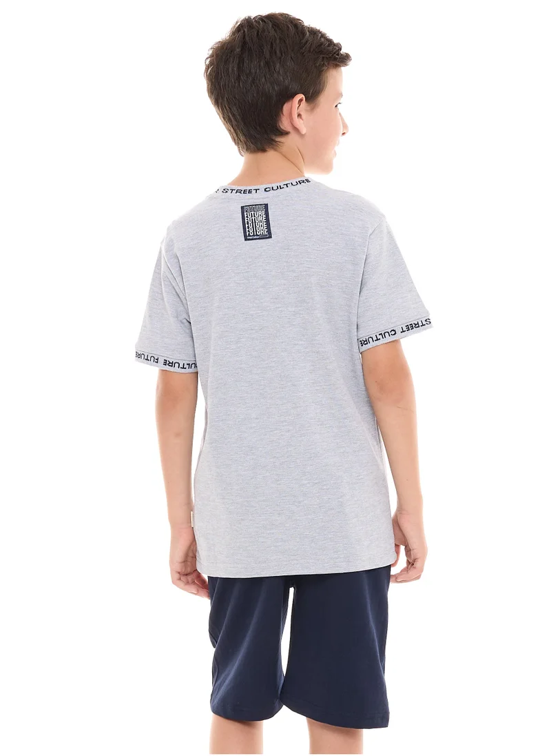 victor and jane Boys 2-Piece Set T-Shirt & short for (6-12 Years) Grey & Navy