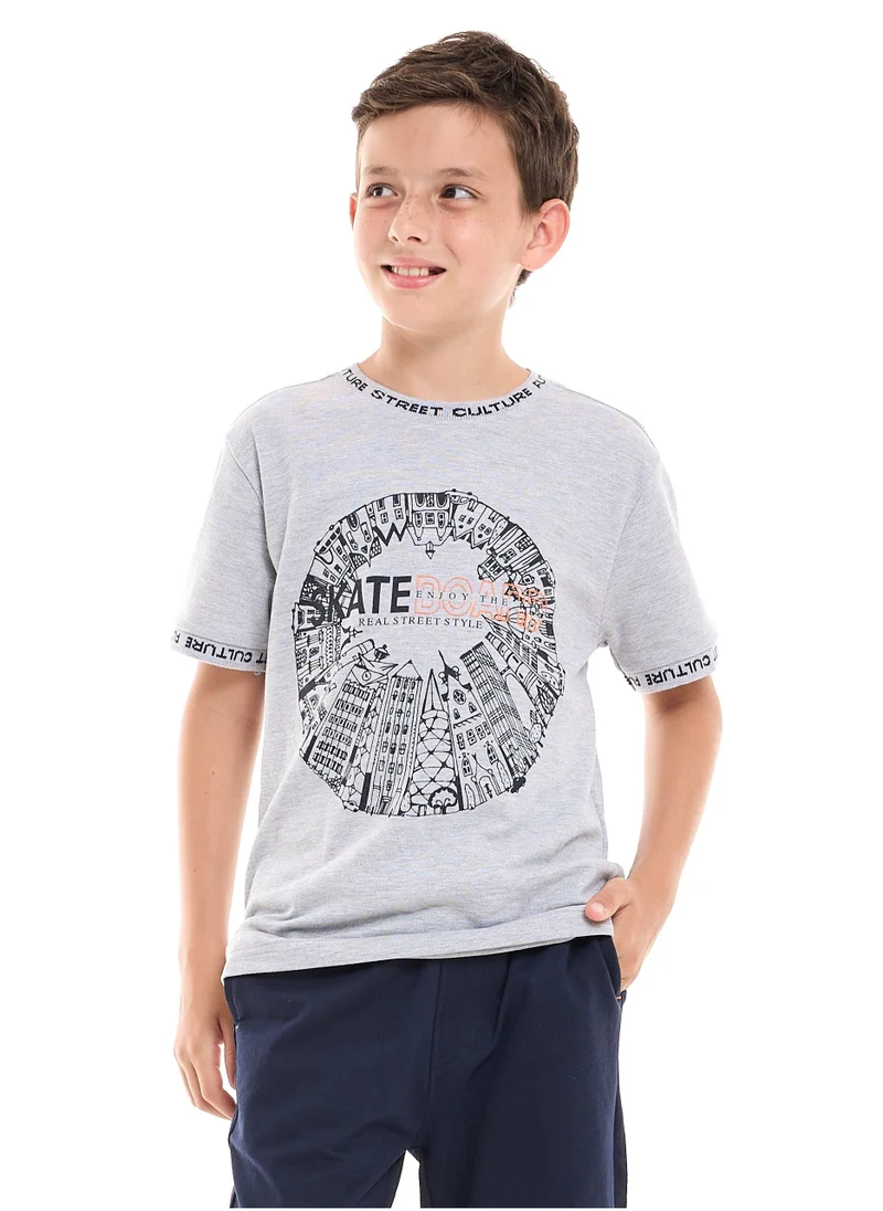 victor and jane Boys 2-Piece Set T-Shirt & short for (6-12 Years) Grey & Navy