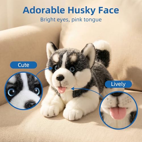 CU-MATE CUMATE 16 Plush Siberian Husky Dog Toys SimulationRealistic Lifelike Soft Stuffed Animal Dog Handmade Lying Stuffed Dog Toys Present Gift for Boys and Girls - Image 5
