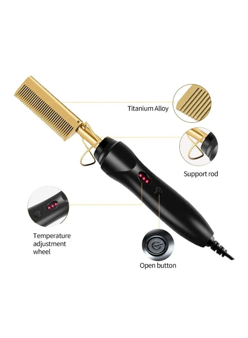 Hot Comb Hair Straightener, 2 in1 Ceramic Comb Security Portable Curling Iron Heated Brush, Multifunctional Copper Hair Straightener Brush Straightening Comb for Wet and Dry Hair Wigs Women Men Brush - Image 1