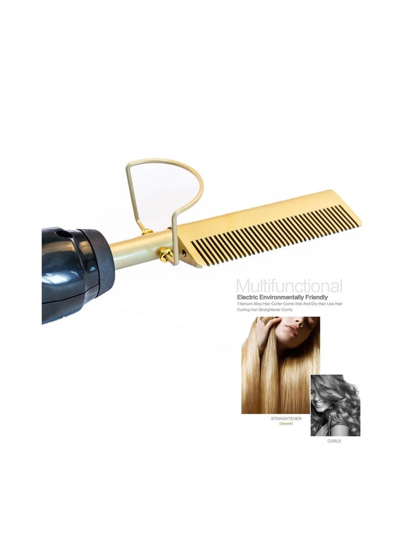Hot Comb Hair Straightener, 2 in1 Ceramic Comb Security Portable Curling Iron Heated Brush, Multifunctional Copper Hair Straightener Brush Straightening Comb for Wet and Dry Hair Wigs Women Men Brush - Image 4
