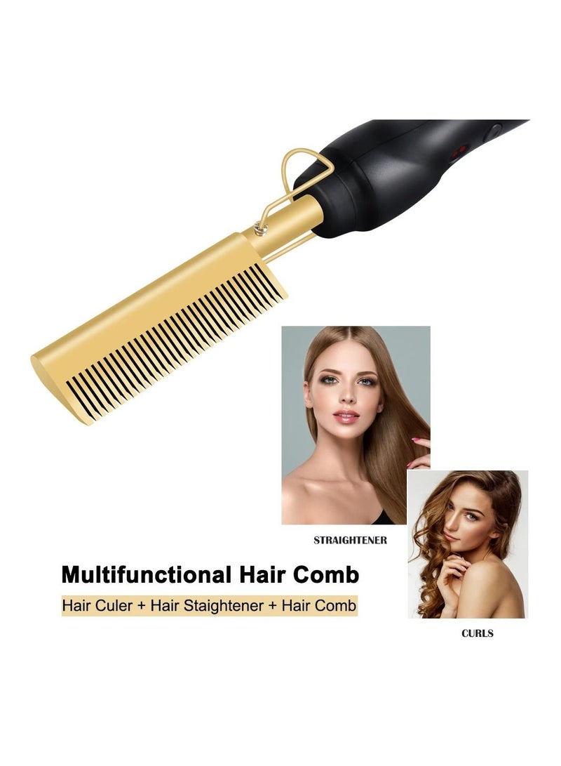 Hot Comb Hair Straightener, 2 in1 Ceramic Comb Security Portable Curling Iron Heated Brush, Multifunctional Copper Hair Straightener Brush Straightening Comb for Wet and Dry Hair Wigs Women Men Brush - Image 3
