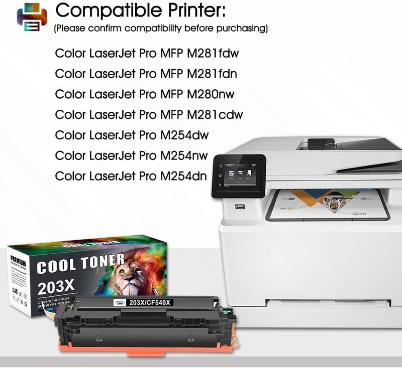 كول تونر خرطوشة حبر 203X 203A متوافقة مع HP 203X 203A 203 CF540X CF540A لطابعات HP Color Laserjet Pro MFP M281fdw M281fdn M280nw M281cdw M281 M254dw M254nw M254dn M254dn M22 54 أسود سماوي أصفر أرجواني - Image 2