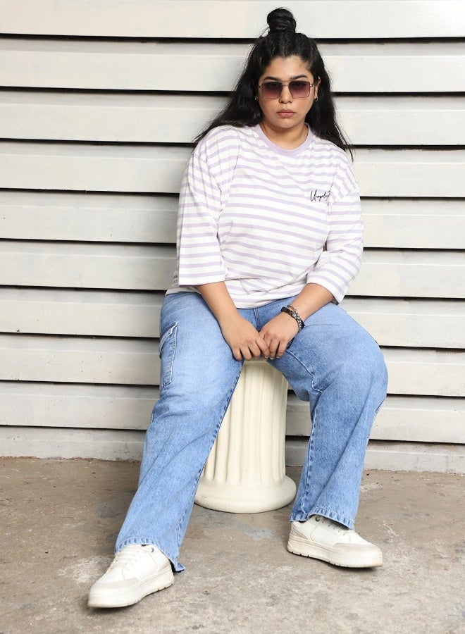 HIGH STAR Women's Lavender Plus Size Oversized Body T-shirt - Trendy and Comfortable - Image 3