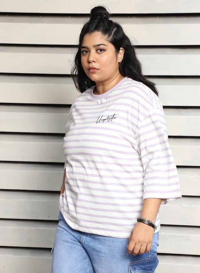 هاي ستار تيشيرت نسائي فضفاض باللون اللافندر - عصري ومريح - Image 1