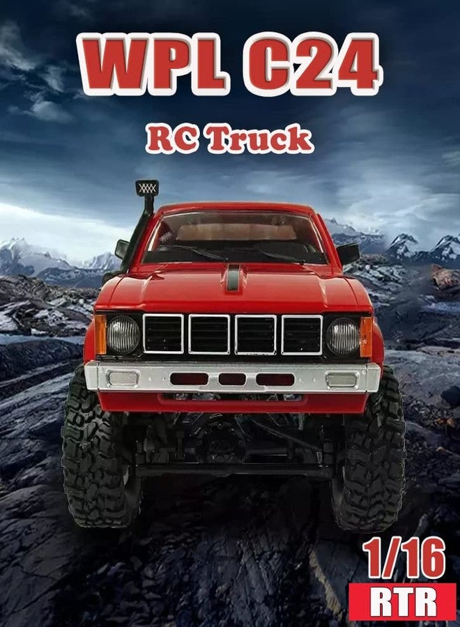 The perseids RC Rock Crawler RC Trucks 4x4 Pickup 1:16 Remote Control Car 2.4G Off-Road RC Crawler Semi Truck and Trailer All Terrain RTR Racing Vehicles Pickup with 2 Batteries (WPL C24) - Image 2