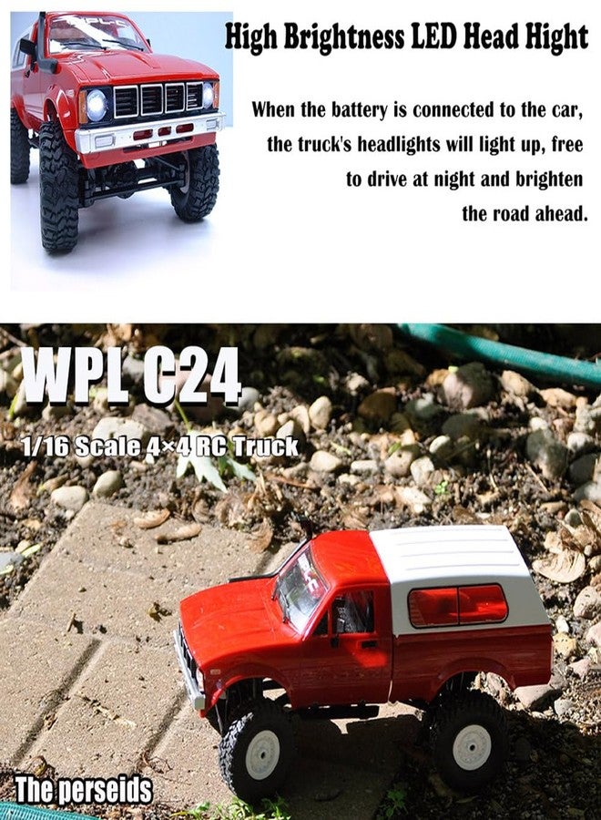 The perseids RC Rock Crawler RC Trucks 4x4 Pickup 1:16 Remote Control Car 2.4G Off-Road RC Crawler Semi Truck and Trailer All Terrain RTR Racing Vehicles Pickup with 2 Batteries (WPL C24) - Image 3