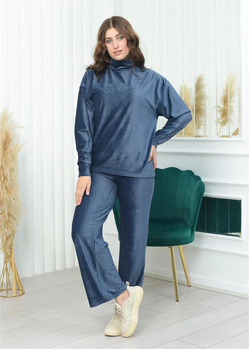 نوسيل Half Turtleneck Corduroy Suit Navy Blue Color