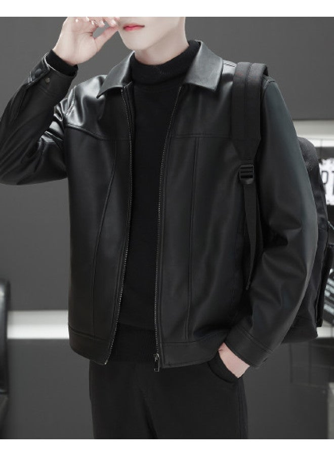 Fomoce new Fall Men's Pu Leather Casual Jacket - Fashionable & Handsome Biker Coat - Image 1