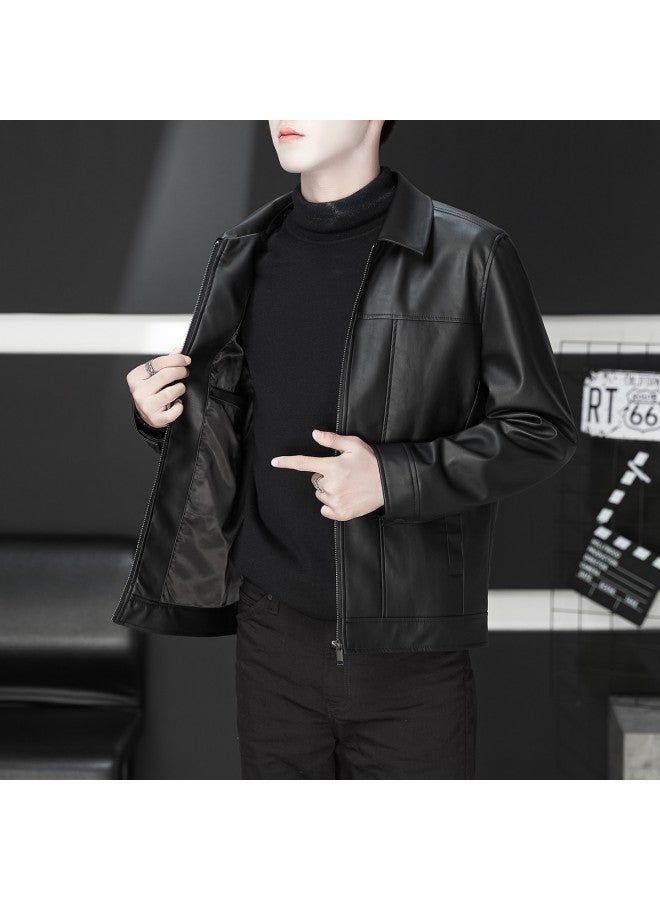 Fomoce new Fall Men's Pu Leather Casual Jacket - Fashionable & Handsome Biker Coat - Image 4