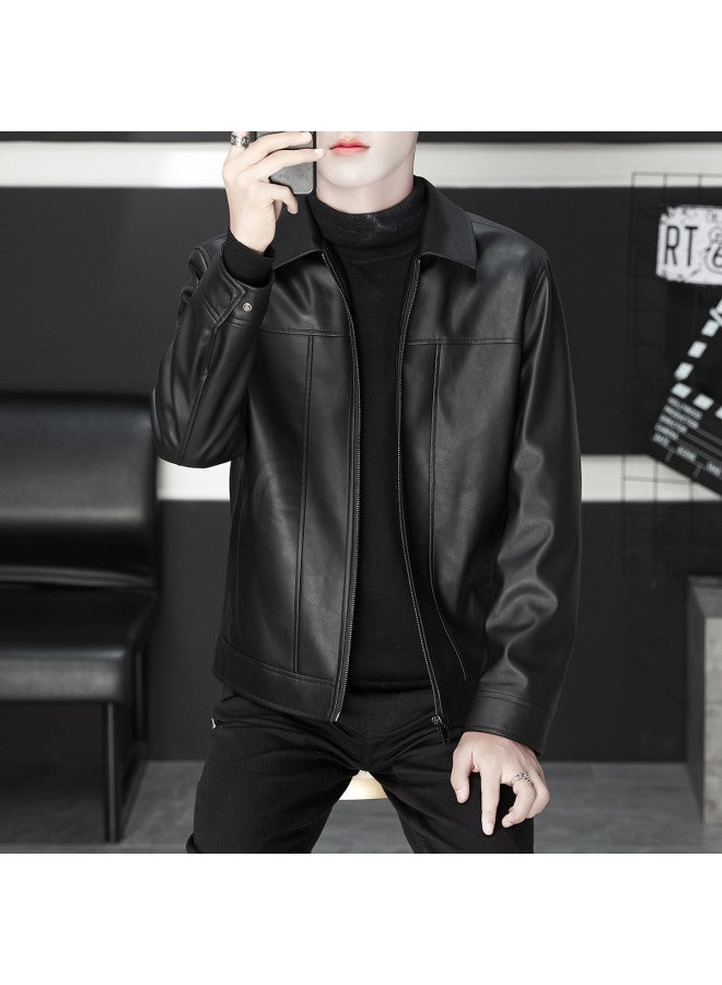 Fomoce new Fall Men's Pu Leather Casual Jacket - Fashionable & Handsome Biker Coat - Image 5