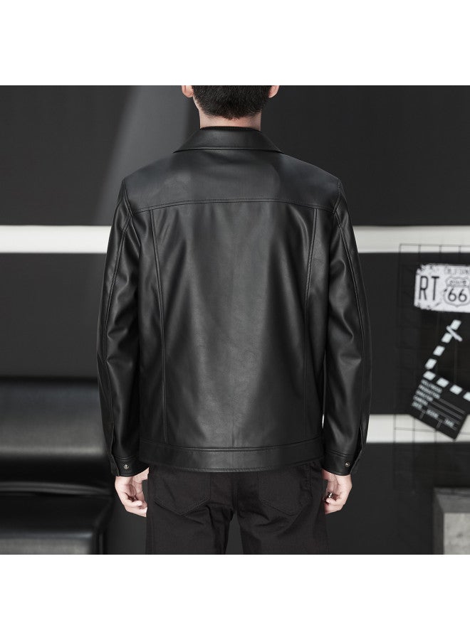 Fomoce new Fall Men's Pu Leather Casual Jacket - Fashionable & Handsome Biker Coat - Image 3