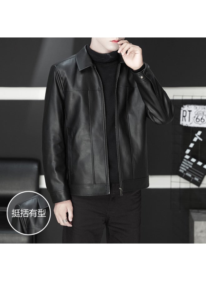 Fomoce new Fall Men's Pu Leather Casual Jacket - Fashionable & Handsome Biker Coat - Image 2