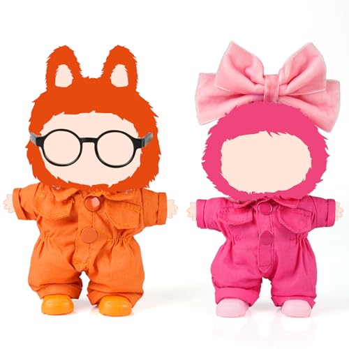 ARTST 2 Set 17cm Doll Clothes AccessoriesDoll Outfits for 17CM67inch Pink Butterfly hairbowGlassesPink Orange OverallsShoes - Image 1
