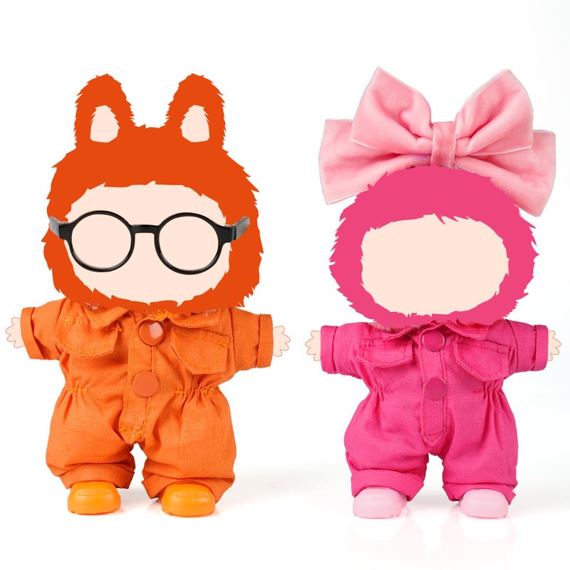 ARTST 2 Set 17cm Doll Clothes AccessoriesDoll Outfits for 17CM67inch Pink Butterfly hairbowGlassesPink Orange OverallsShoes - Image 3