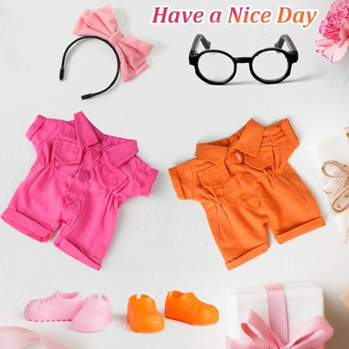 ARTST 2 Set 17cm Doll Clothes AccessoriesDoll Outfits for 17CM67inch Pink Butterfly hairbowGlassesPink Orange OverallsShoes - Image 5