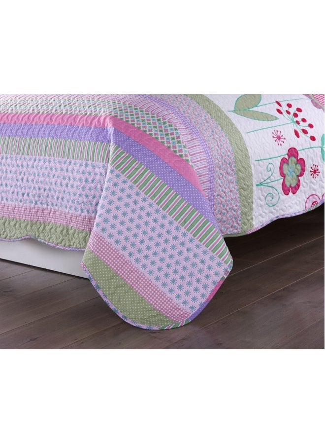 MarCielo 3 Piece Kids Bedspread Quilts Set Throw Blanket for Teens Girls Bed Printed Bedding Coverlet, Full Size, Purple Floral Striped (Full) - Image 3