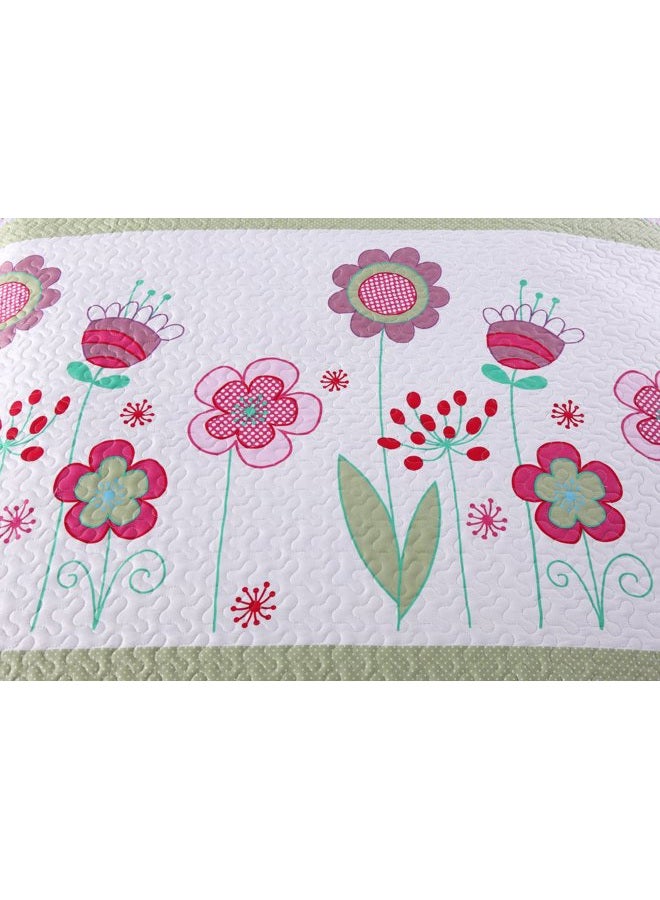 MarCielo 3 Piece Kids Bedspread Quilts Set Throw Blanket for Teens Girls Bed Printed Bedding Coverlet, Full Size, Purple Floral Striped (Full) - Image 5