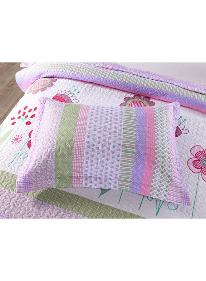 MarCielo 3 Piece Kids Bedspread Quilts Set Throw Blanket for Teens Girls Bed Printed Bedding Coverlet, Full Size, Purple Floral Striped (Full) - Image 4