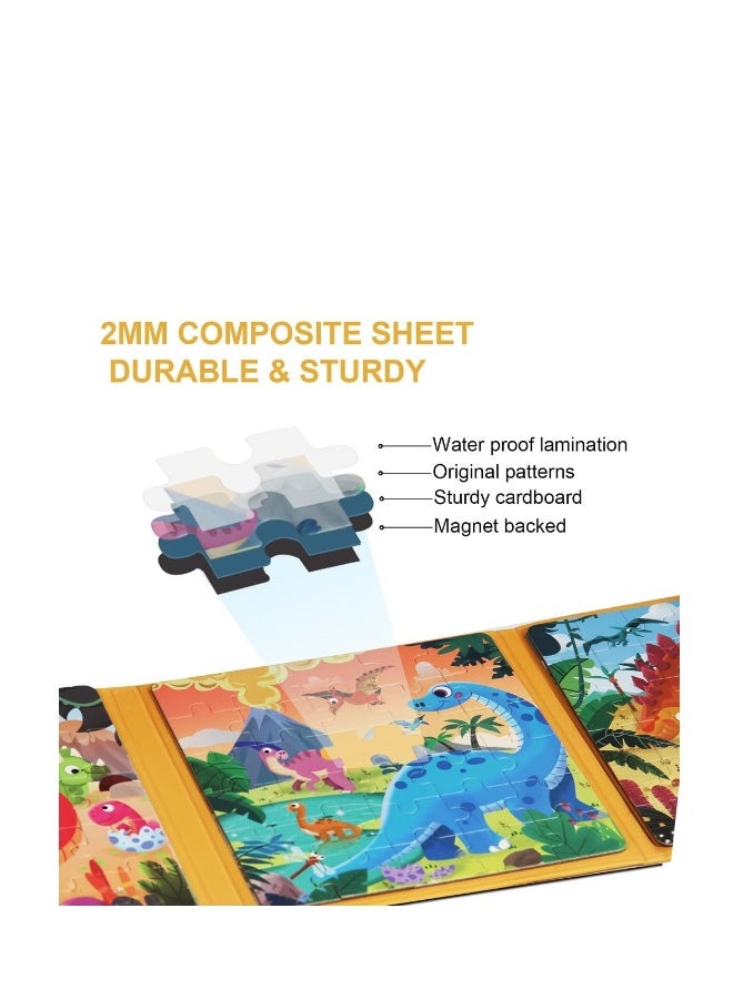 Magnetic Puzzles for Kids Ages 3-7, Dinosaur Themed Magnetic Travel Puzzles Toys, 3 Styles Dinosaur Wooden Jigsaw Puzzle Toys, Travel Games and Travel Toys, for Boys and Girls - Image 2